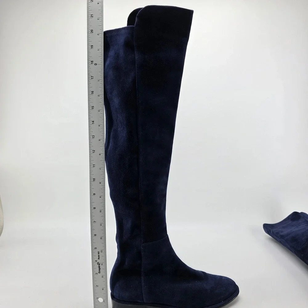 Stuart Weitzman Over The Knee 5050 Boots Navy Blue Suede Stretch 1